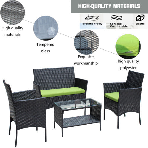 4-teiliges Rattan Gartenmöbel Set - Outdoor Sitzgruppe Grün