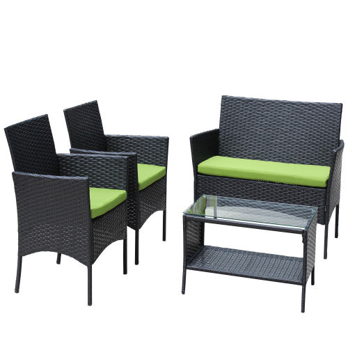 4-teiliges Rattan Gartenmöbel Set - Outdoor Sitzgruppe Grün