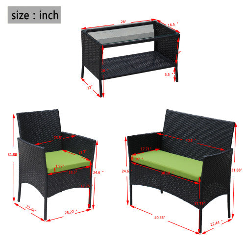4-teiliges Rattan Gartenmöbel Set - Outdoor Sitzgruppe Grün
