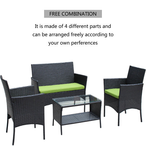 4-teiliges Rattan Gartenmöbel Set - Outdoor Sitzgruppe Grün