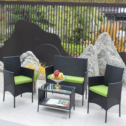 4-teiliges Rattan Gartenmöbel Set - Outdoor Sitzgruppe Grün
