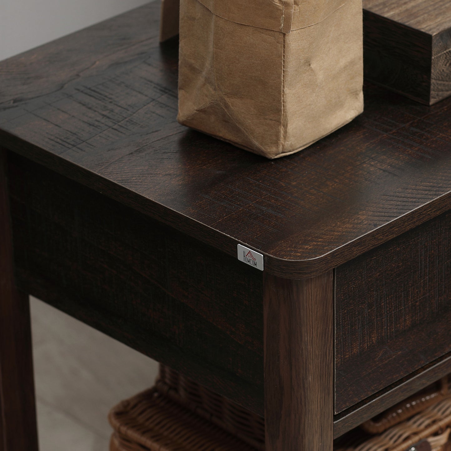 Dark Brown Nightstand With Drawer And Shelves Compact Design For Small Spaces Bedroom Furniture